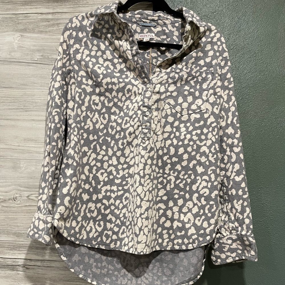Cheetah print quarter button up